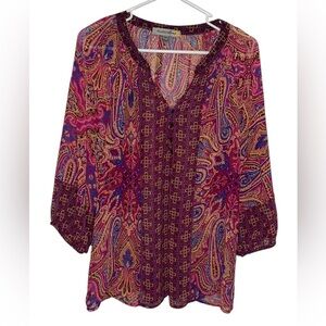 Fig & Flower Anthropologie Floral Paisley Sheer Top Women’s Size Medium Boho